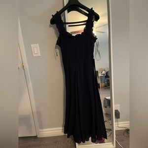 DKNY Navy Blue Ruffled Midi Dress